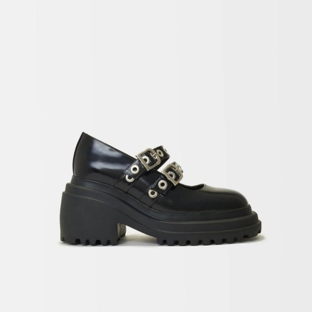 Maje Platform Babies with Silver Eyelets Shoes Black Size FR 40/ US 10 - Picture 2 of 7